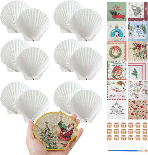 Vista 8 de Halloscume Juego de 12 Conchas de Vieira para Manualidades de 4''-5'' Conchas Grandes Naturales Blancas con 24 Piezas de Servilletas de Papel
