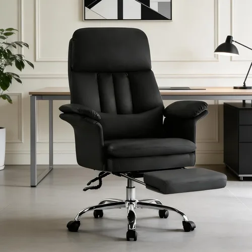 Vista 11 de Silla de oficina en casa con reposapiés, 400 libras, silla de escritorio con respaldo alto con soporte lumbar, reposabrazos suaves, sillas de Beige