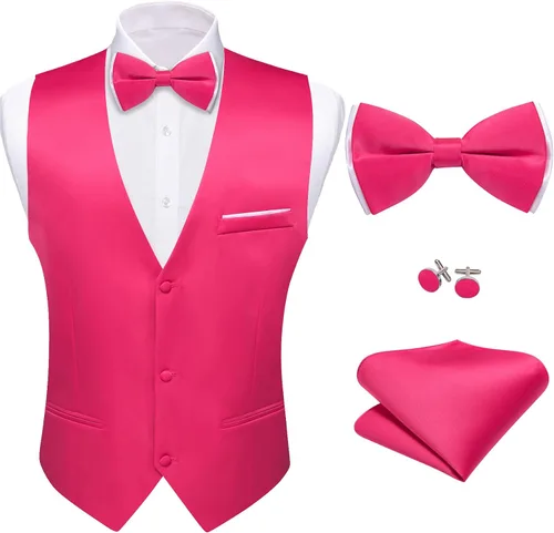 Vista 20 de Barry.Wang Chaleco de traje para hombre, conjunto de corbatín, chaleco A-02-rosa claro