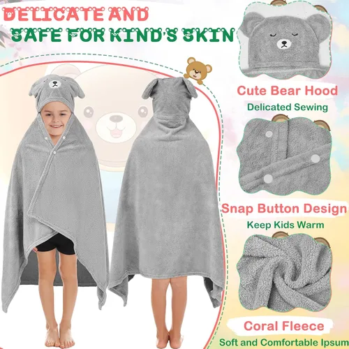 Vista 3 de Xtinmee Toallas de baño con capucha para niños de 0 a 5 años de 28 x 47 pulgadas, toalla absorbente con capucha para bebé con orejas de oso, toallas