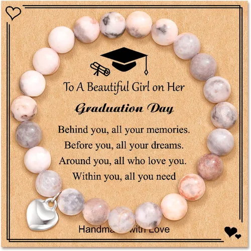 Vista 14 de 2024 Graduation Gifts for Her Him Natural Stone Bracelet Class of 2024 High School College Graduation Gift for Women Men