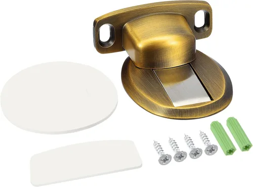 Vista 6 de uxcell Tope magnético para puerta, tope de puerta de piso, soporte de puerta con autoadhesivo y tornillos, color negro