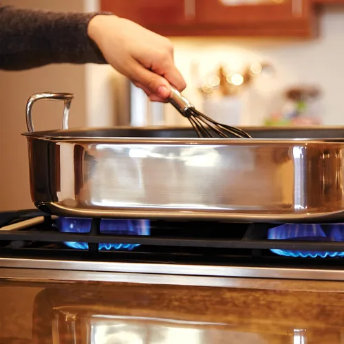 Vista 11 de All-Clad E752S264 Asador pequeño de acero inoxidable apto para lavavajillas con estante de utensilios de cocina, color plateado, L, Acero inoxidable