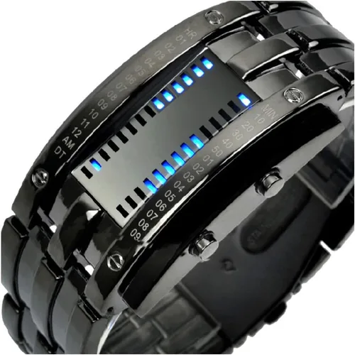Vista 2 de Fashion Mens Binary Sports Watch Digital LED Matrix Black Square Watch