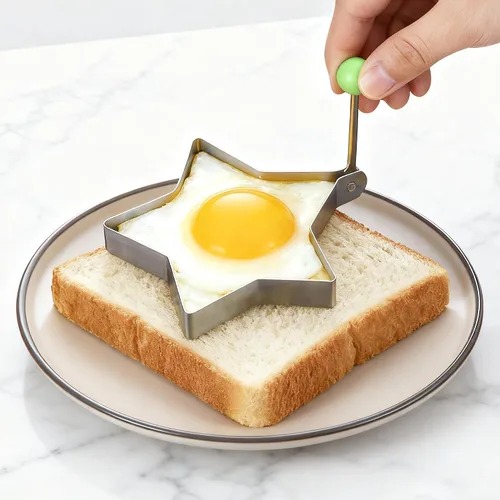 Vista 4 de Juego de 6 moldes para huevos fritos antiadherentes de acero inoxidable y máquinas para hacer panqueques con asas plegables para cocinar