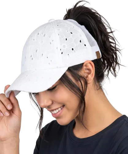 Vista 125 de Funky Junque - Sombrero de cola de caballo para mujer, gorra de béisbol con ajuste ajustable y cola de caballo alta cruzada para uso diario Paquete