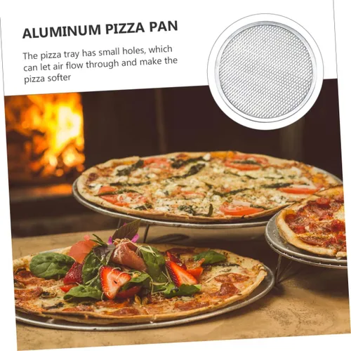 Vista 2 de Bandeja de pizza de aluminio para hornear Bandeja de pizza para uso en horno, bandeja sin costuras para pizza casera y hornear