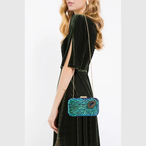 Vista 7 de Beaded Sequin Peacock Evening Clutch Bags Party Wedding Purse