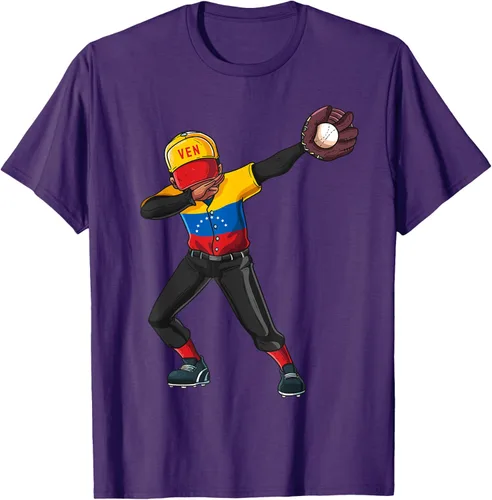 Vista 66 de Baseball Dabbing Venezuela Player Catcher Pitcher Hombres Niños Camiseta, Negro