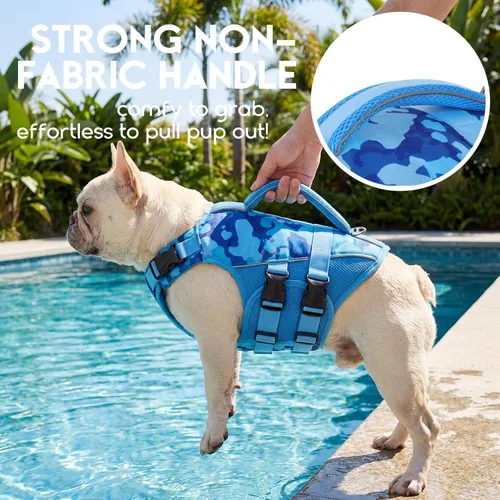 Vista 3 de ASENKU Chaleco salvavidas para perros, chaleco de natación para perros de alta flotación con asas de rescate para perros pequeños, medianos