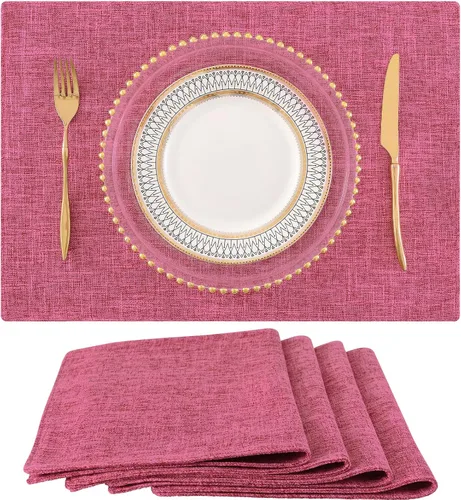 Vista 23 de homing - Juego de 4 manteles individuales de algodón y lino, manteles de tela lavables para mesa de comedor de estilo rústico para interiores y Negro