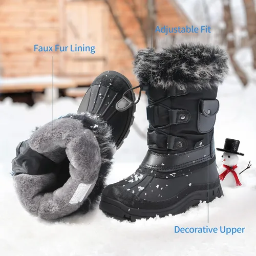 Vista 4 de DREAM PAIRS Botas de nieve, impermeables, con aislamiento, para niño y niña