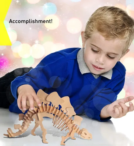 Vista 6 de Puzzled Rompecabezas 3D Estegosaurio Dinosaurio Madera Artesanía Kit de Modelo de Construcción Divertido y Educativo DIY Juguete de Dino de Madera