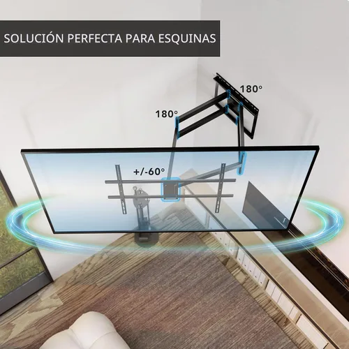 Vista 6 de Mount-It! Soporte de pared para TV de movimiento completo de brazo largo esquinero, extensión extra larga de 42.5 pulgadas, soporte de brazo doble