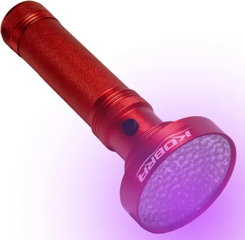 Vista 7 de Linterna de luz negra UV Kobra - 100 LED Luz UV portátil y luz negra para detección de orina de mascotas - Inspección de chinches, fugas y dinero