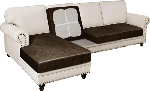 Vista 48 de Fundas para sofá modular, funda para sofá con aspecto de cuero, forma de L, 2 piezas, funda elástica suave para sofá seccional, protector de muebles