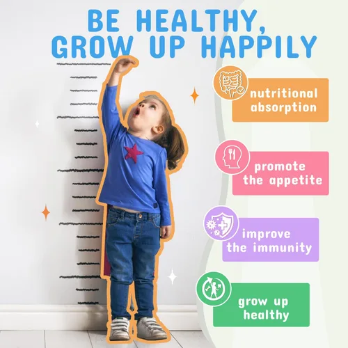 Vista 6 de Probióticos y prebióticos para niños en polvo a partir de 3 años, apoyo al sistema digestivo e inmunológico para niños con fuente natural, promueve