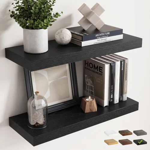 Vista 22 de 16 Inch Floating Shelves for Wall 2 Pack, 8"D Wood Grain Bathroom Shelves Acabado negro