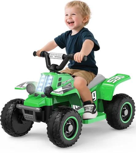 Vista 10 de ANPABO Juguete ATV de 6 V 7AH para niños, 4 ruedas para niños pequeños con faro, adelante y atrás, bocina, reproductor de música, USB, MP3