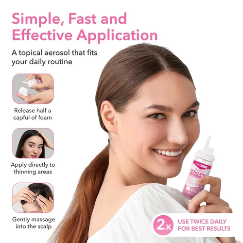Vista 5 de Hair Regen Minoxidil Foam para mujeres 5% - Tratamiento de crecimiento del cabello para mujer - Minoxidil espumoso tópico para mujeres - Ideal