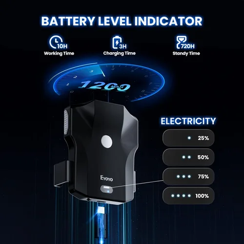 Vista 7 de Eyoyo Escáner de Código QR Bluetooth, Escáner de Código de Barras 2D Inalámbrico con Clip Trasero USB para Teléfono UPC, Lector con Indicador