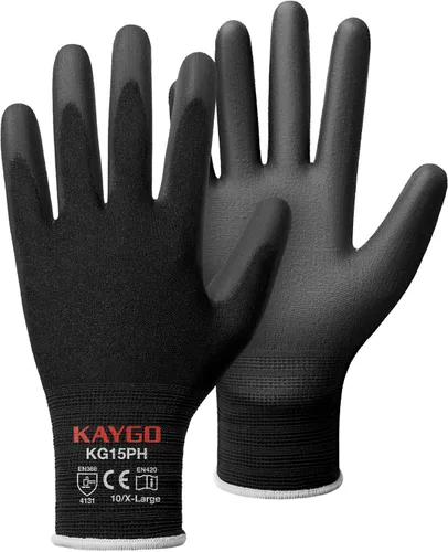 Vista 24 de KAYGO Guantes de trabajo con revestimiento de poliuretano 12 pares, KG15P, forro de nailon con revestimiento de poliuretano flexible, guantes