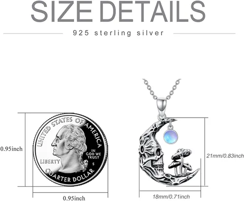 Vista 6 de SLIACETE Skull Pendant Necklace 925 Sterling Silver with BirthstonesSynthetic Moonstone100 Languages Stone Gothic Jewelry Halloween Gifts for Women