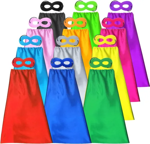 Vista 3 de ADJOY Capas y máscaras de superhéroe para niños, disfraz de capas para fiesta de cumpleaños, colores surtidos
