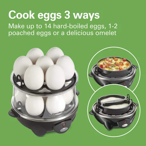 Vista 3 de Hamilton Beach 3-en-1 Cocedor de Huevos Eléctrico para Huevos Duros, Escalfador, Fabricante de Tortillas y Vaporizador de Vegetales, Capacidad