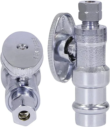 Vista 4 de Midline Valve 93325QS-NL-Q 1/4 Válvula de parada recta de prensa, prensa de 1/2" x 1/4" de diámetro exterior, latón cromado