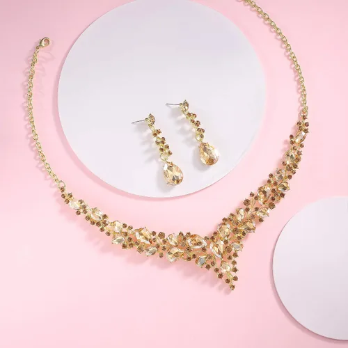 Vista 5 de Paxuan - Collar de plata con cristales de imitación para boda aretes brazalete corona tiara juegos de joyería para novias damas de honor vestidos