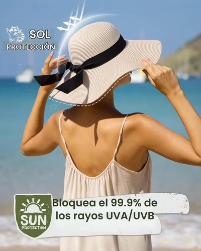Vista 3 de FURTALK Sombrero de paja para mujer, ala ancha, UPF 80, sombrero de verano, plegable, plegable, flexible, para playa Beige