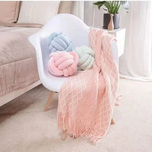 Vista 5 de Almohada de nudo de bola redonda, cojines de almohada de felpa para decoración de habitación de niños, juguete calmante para aliviar el estrés Rosa