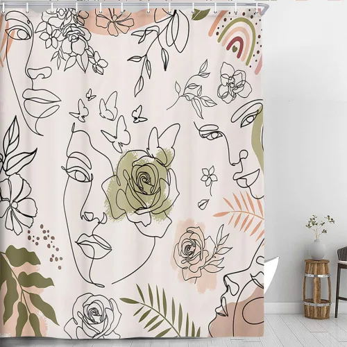 Vista 4 de JAWO Divertida cortina de ducha para baño, diseño de pechos divertidos, cuerpo femenino, divertido juego de cortinas de ducha de tela artística