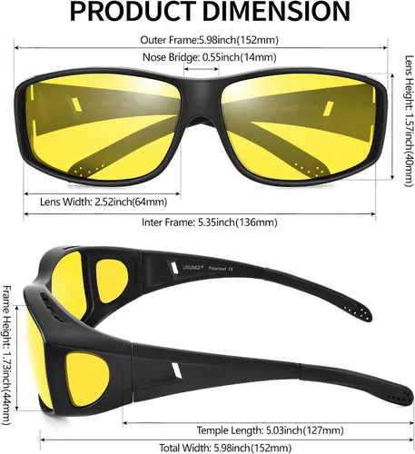 Vista 2 de URUMQI Gafas de conducción de visión nocturna para hombres y mujeres, lentes polarizados antirreflejos, lentes de alta definición amarillas