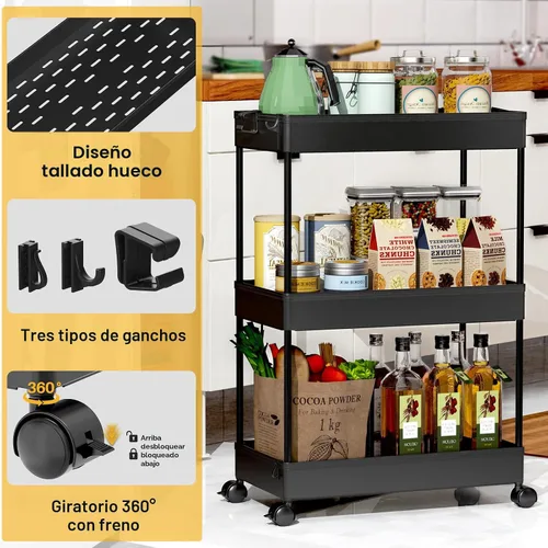 Vista 2 de SPACEKEEPER Carrito de Almacenamiento Rodante de 3 Niveles Organizadores de Carrito de Baño con Ruedas Organización de Cuarto de Lavandería Unidad