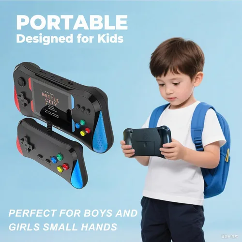 Vista 6 de Juego de mano para niños, 500 videojuegos retro precargados, reproductor de videojuegos de TV portátil, batería recargable de 3.5 pulgadas, pantalla
