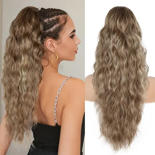 Vista 16 de Extension de cola de caballo con cordón de 26 pulgadas para mujer, extensiones de cola de caballo largas y onduladas, extensiones de cabello