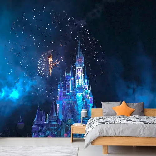 Vista 44 de IDEA4WALL Adhesivo mural removible para pared, diseño de castillo mágico de nieve y ciencia ficción, arte moderno, paisaje decorativo para sala