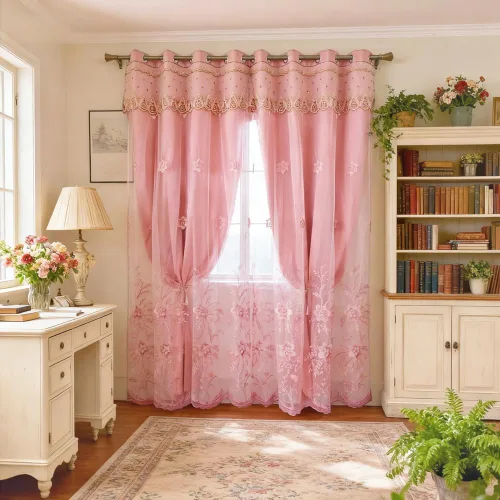 Vista 15 de Amidoudou 1 par de cortinas europeas de doble capa para sala de estar, dormitorio, cortinas bordadas de flores de lujo con cenefa