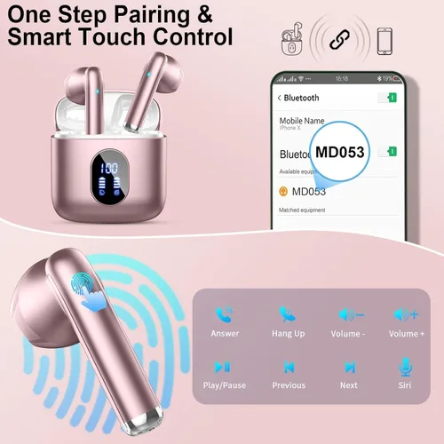 Vista 7 de Auriculares inalámbricos, auriculares Bluetooth V5.4 estéreo con graves con micrófonos ENC con cancelación de ruido, auriculares Bluetooth de 30