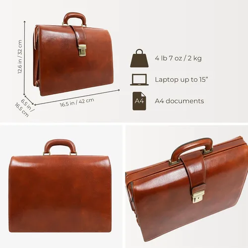 Vista 4 de Time Resistance Maletín de cuero para abogado - Maletín italiano hecho a mano para portátil para hombres y mujeres - Estuche de fijación - Bolsa