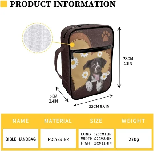 Vista 3 de Lovely 3D Dog Daisy Puppy Paw Print - Fundas grandes de la Biblia con bolsillo con cremallera y asa, bolsas ligeras para la Biblia y bolsa