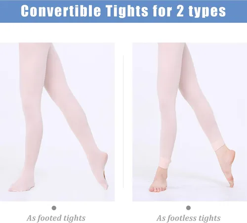 Vista 2 de MdnMd Girls' Women's Ballet Tights Ultra Soft Convertible Dance Leggings Transition Tights for Toddler Kids Adult
