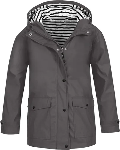 Vista 9 de Moonker Chaqueta impermeable ligera para niños y niñas, rompevientos con capucha, chaqueta impermeable Softshell para otoño para la escuela beige-b