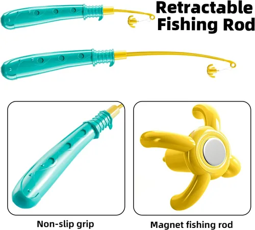 Vista 5 de TEMI - Juego de pesca para niños de 3, 4, 5, 6, 7, 8 años, juego de baño con 51 peces para niños pequeños, juguete con caña magnética y red
