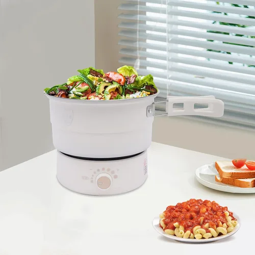 Vista 4 de Olla eléctrica portátil con asas plegables, sartén antiadherente, mini olla caliente, 1.6L/0.42 galones, 500 W, 110 V, olla multifuncional