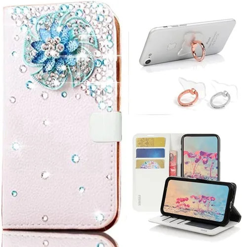 Vista 10 de Bling - Funda tipo cartera compatible con iPod Touch 5 y iPod Touch 6, elegante funda de piel con diseño de mariposa 3D hecha a mano con soporte