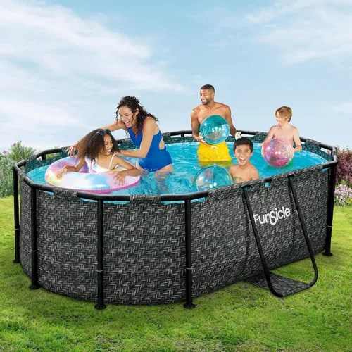 Vista 3 de Funsicle Oval Oasis Designer - Piscina sobre el suelo de 9 pies 10 pulgadas x 6 pies 7 pulgadas x 33 pulgadas, con bomba de filtro FiltraBoost