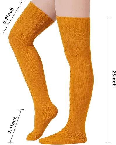 Vista 2 de Calcetines de lana hasta el muslo por encima de la rodilla, calcetines altos hasta el muslo, calcetines gruesos para botas, calentadores de piernas